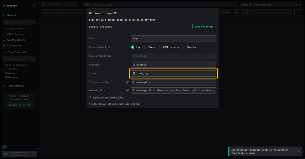 ClickHouse Cloud HyperDX Datasource